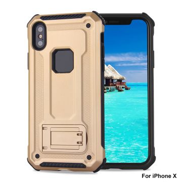 Ntech hoesje Geschikt voor iPhone X / Xs - Armor hoesje met Kickstand - Goud