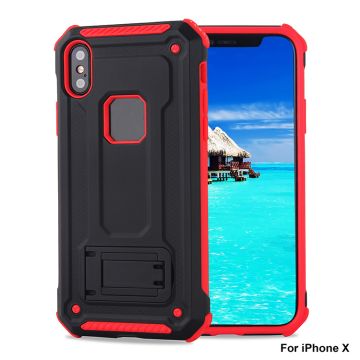 Ntech hoesje Geschikt voor iPhone X / Xs - Armor hoesje met Kickstand Zwart & Rood