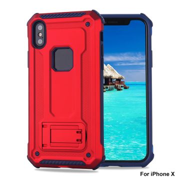 Ntech hoesje Geschikt voor iPhone X / Xs - Armor hoesje met Kickstand - Rood