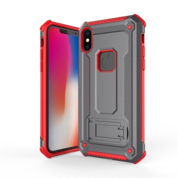Ntech hoesje Geschikt voor iPhone Xr Armor hoesje met Kickstand - Grijs & Rood