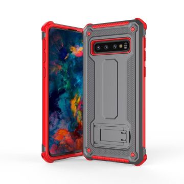 Ntech Samsung Galaxy S10+ Armor hoesje met Kickstand - Grijs & Rood