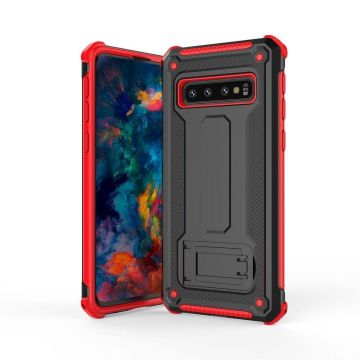 Ntech Samsung Galaxy S10+ Armor hoesje met Kickstand - Zwart & Rood