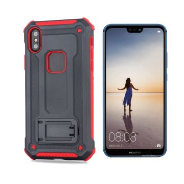 Ntech Huawei P20 Lite Armor hoesje met Kickstand Grijs & Rood