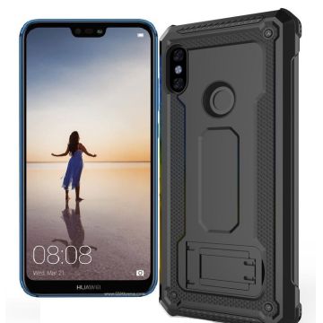 Ntech Huawei P20 Lite Armor hoesje met Kickstand - Zwart
