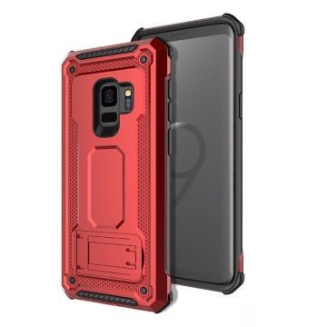 Ntech Samsung Galaxy S9 Dual layer Rugged Armor hoesje met Kickstand / Hard PC & TPU Hybrid case - Rood