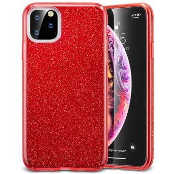 Ntech hoesje Geschikt voor iPhone 11 Pro Glitter TPU Back Hoesje - Rood
