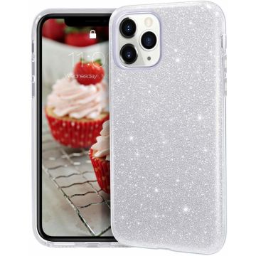 Ntech hoesje Geschikt voor iPhone 11 Pro Max Glitter TPU Back Hoesje - Zilver