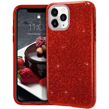 Ntech hoesje Geschikt voor iPhone 11 Pro Max Glitter TPU Back Hoesje - Rood