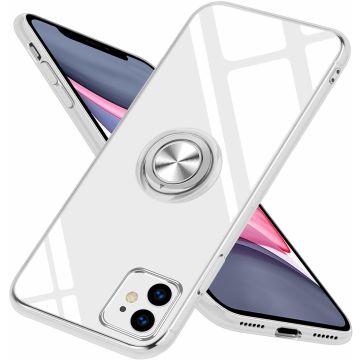 Hoesje Geschikt voor iPhone 11 Luxe Back Hoesje Metale Ring houder - Transparant