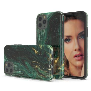 Hoesje Geschikt voor iPhone 11 Marmor Design Back Cover Hoesje - Groen & Goud