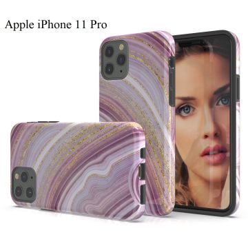 Hoesje Geschikt voor iPhone 11 Pro Marmor Design Back Cover Hoesje - Roze & Goud