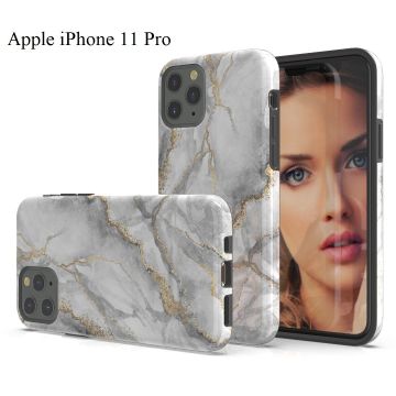 Hoesje Geschikt voor iPhone 11 Pro Marmor Design Back Cover Hoesje - Grijs & Goud