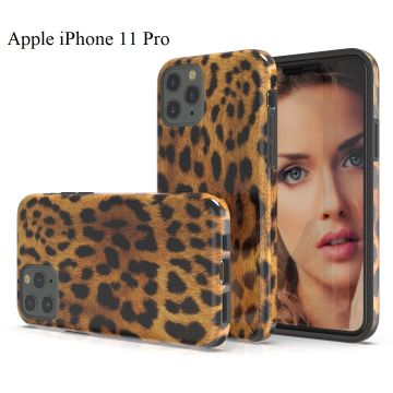 Hoesje Geschikt voor iPhone 11 Pro Luipaard Design Back Cover Hoesje - Zwart & Geel