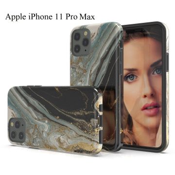 Hoesje Geschikt voor iPhone 11 Pro Max Marmor Design Back Cover Hoesje - Zwart & Goud