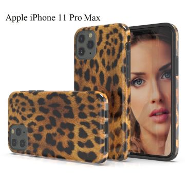 Hoesje Geschikt voor iPhone 11 Pro Max Luipaard Design Back Cover Hoesje - Zwart & Geel
