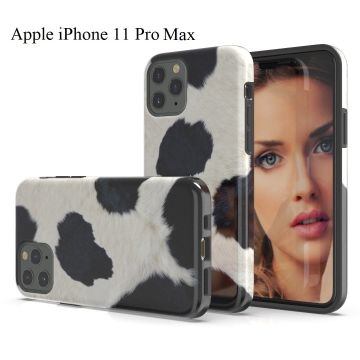 Hoesje Geschikt voor iPhone 11 Pro Max Koe Design Back Cover Hoesje - Zwart & Wit