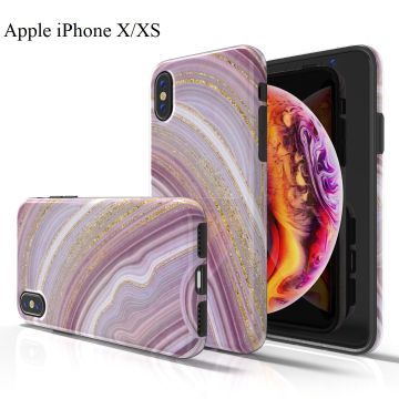Hoesje Geschikt voor iPhone X/XS Marmor Design Back Cover Hoesje - Roze & Goud