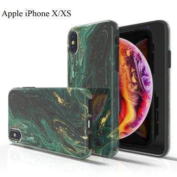 Hoesje Geschikt voor iPhone X/XS Marmor Design Back Cover Hoesje - Groen & Goud
