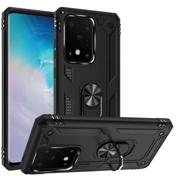 Samsung Galaxy S20 Ultra Armor TPU Hoesje met Ringhouder - Zwart
