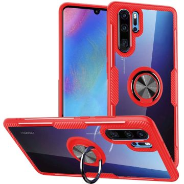 Huawei P30 Pro Luxe Hoesje Back case Met Metalen Ring houder - Rood