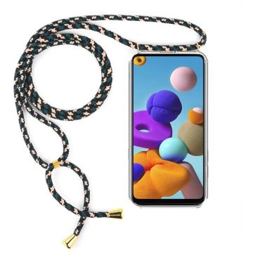 Samsung Galaxy A41 Backcover met Koord hoesje - Camouflage Groen