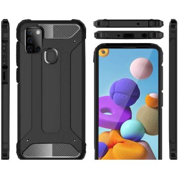 Samsung Galaxy A21S Rugged Hybrid Armor Hoesje - Zwart
