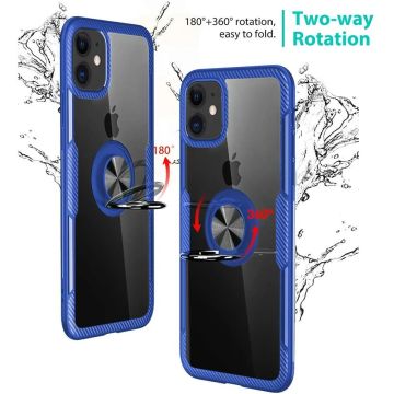 Hoesje Geschikt voor iPhone 11 Luxe Back Hoesje Metalen Ring houder - Donker Blauw