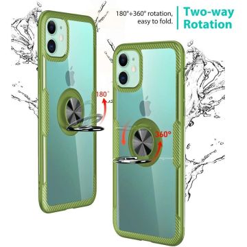 Hoesje Geschikt voor iPhone 11 Luxe Back Hoesje Metalen Ring houder - Groen