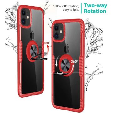 Hoesje Geschikt voor iPhone 11 Luxe Back Hoesje Metalen Ring houder - Rood