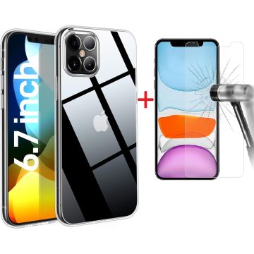 Hoesje Geschikt voor iPhone 12 Pro Max hoesje transparant + 2x glazen screenprotector