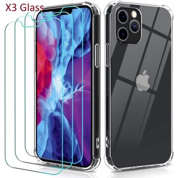 Hoesje Geschikt voor iPhone 12 / 12 Pro Hoesje Anti Shock clear case Met 3x glazen screenprotector