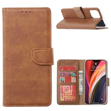 Hoesje Geschikt voor iPhone 12 / 12 Pro Hoesje Bruin Bookcase Met Pasjeshouder