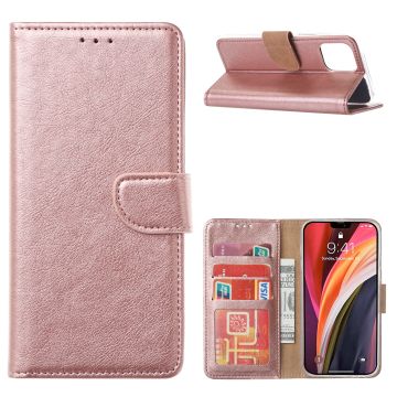 Hoesje Geschikt voor iPhone 12 / 12 Pro Hoesje Rosegoud Bookcase Met Pasjeshouder