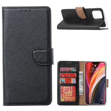Hoesje Geschikt voor iPhone 12 / 12 Pro Hoesje Zwart Bookcase Met Pasjeshouder