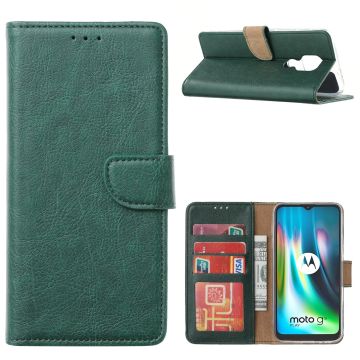 Motorola MOTO G9 Plus Hoesje portemonnee case met stand en Pasjeshouder - Groen
