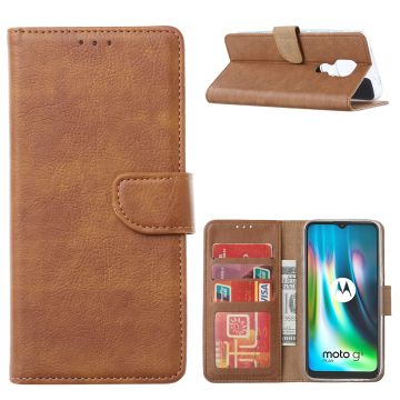 Motorola MOTO G9 Plus Hoesje portemonnee case met stand en Pasjeshouder - Bruin