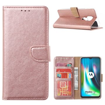 Motorola MOTO G9 Plus Hoesje portemonnee case met stand en Pasjeshouder - Rose Goud