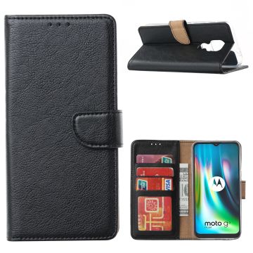 Motorola MOTO G9 Plus Hoesje portemonnee case met stand en Pasjeshouder - Zwart