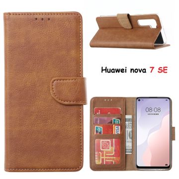 Huawei nova 7 SE Hoesje met Pasjeshouder booktype case - Bruin