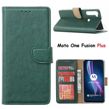 Motorola Moto One Fusion Plus Hoesje met Pasjeshouder portemonnee bookcase - Groen