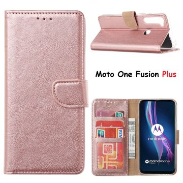 Motorola Moto One Fusion Plus Hoesje met Pasjeshouder portemonnee bookcase - Rose Goud