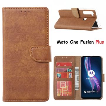 Motorola Moto One Fusion Plus Hoesje met Pasjeshouder portemonnee bookcase - Bruin