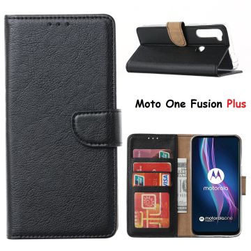 Motorola Moto One Fusion Plus Hoesje met Pasjeshouder portemonnee bookcase - Zwart