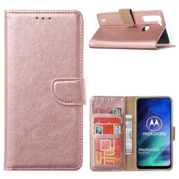 Motorola Moto One Fusion Hoesje met Pasjeshouder booktype case - Rose Goud