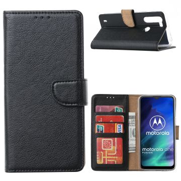Motorola Moto One Fusion Hoesje met Pasjeshouder booktype case - Zwart