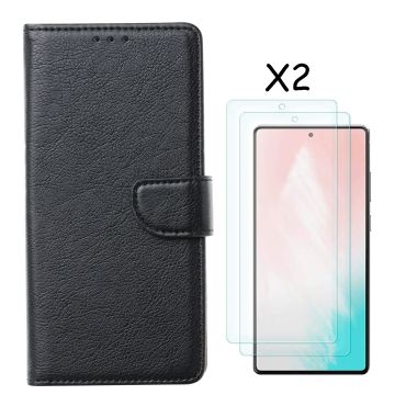 Samsung S20 FE 2022 hoesje bookcase Zwart - Galaxy S20 FE bookcase wallet case portemonnee hoesje - Samsung S20 Fe 2022 screenprotector / 2X tempered glass