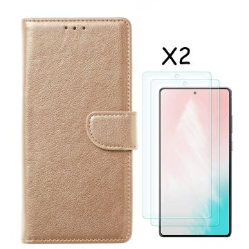 Samsung S20 FE 2022 hoesje bookcase Goud - Galaxy S20 FE bookcase wallet case portemonnee hoesje - Samsung S20 Fe 2022 screenprotector / 2X tempered glass