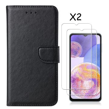 Samsung A23 4/5G hoesje bookcase Zwart - Samsung Galaxy A23 4/5G bookcase portemonnee hoesje - Samsung A23 screenprotector / 2X Beschermglas