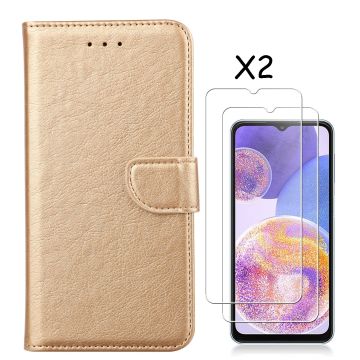 Samsung A23 4/5G hoesje bookcase Goud - Samsung Galaxy A23 4/5G bookcase portemonnee hoesje - Samsung A23 screenprotector / 2X Beschermglas
