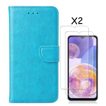 Samsung A23 4/5G hoesje bookcase Blauw - Samsung Galaxy A23 4/5G bookcase portemonnee hoesje - Samsung A23 screenprotector / 2X Beschermglas